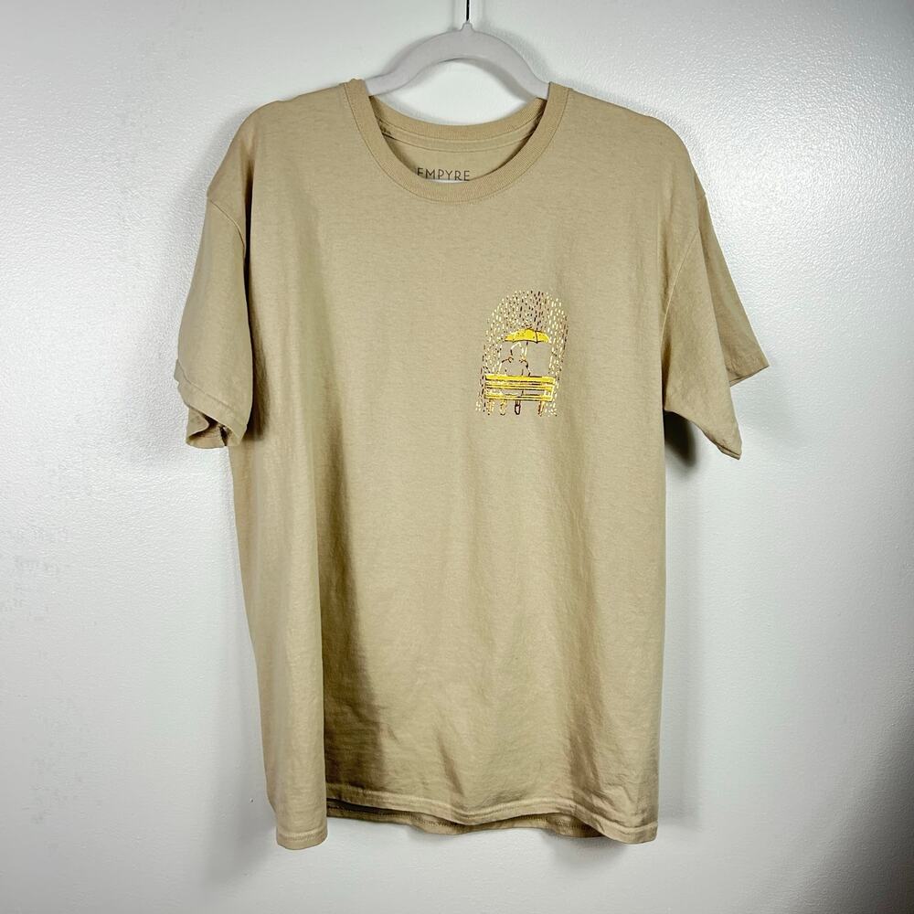 Empyre Tan Yellow Metallic Gold Graphic T-Shirt Rain Japan 100% Cotton Large